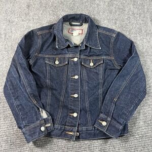 Old Navy Blue Jeans Womens XS Dark Wash Denim Trucker Jacket 100% Cotton Vintage